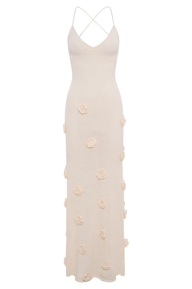 Women Meshki Dresses Suki Knit Maxi Dress With Flowers 8211 Nude