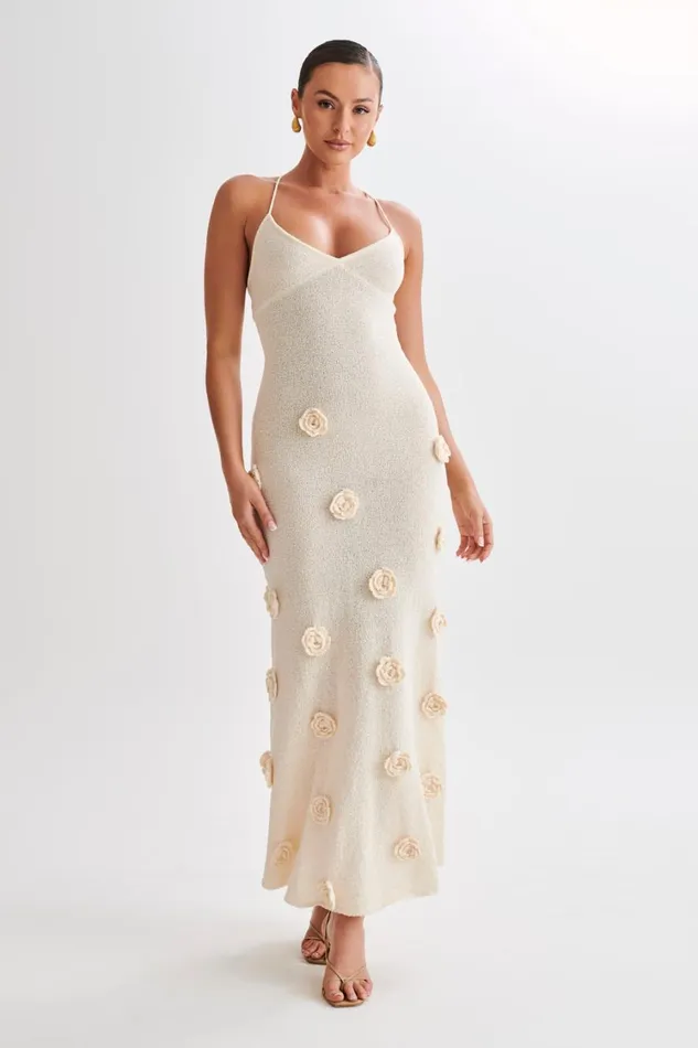Women Meshki Dresses Suki Knit Maxi Dress With Flowers 8211 Nude