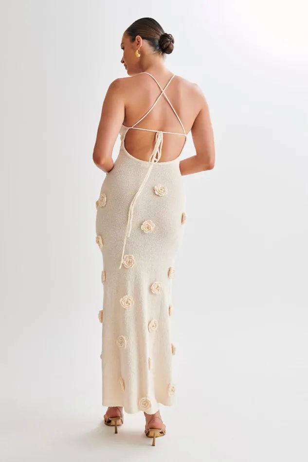 Women Meshki Dresses Suki Knit Maxi Dress With Flowers 8211 Nude