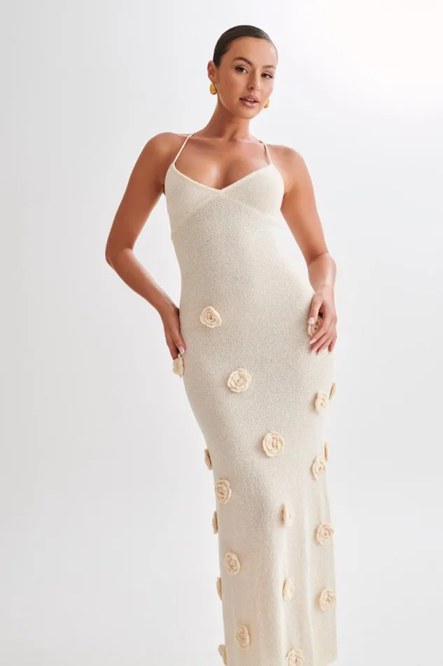 Women Meshki Dresses Suki Knit Maxi Dress With Flowers 8211 Nude