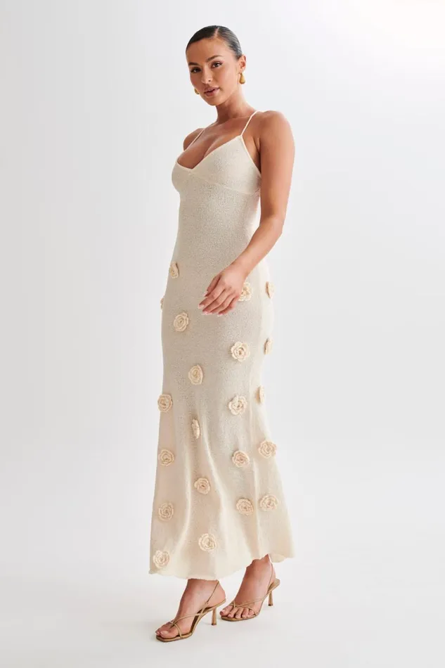 Women Meshki Dresses Suki Knit Maxi Dress With Flowers 8211 Nude