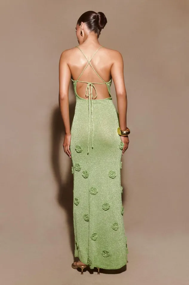 Women Meshki Dresses Suki Metallic Knit Maxi Dress 8211 Pastel Green