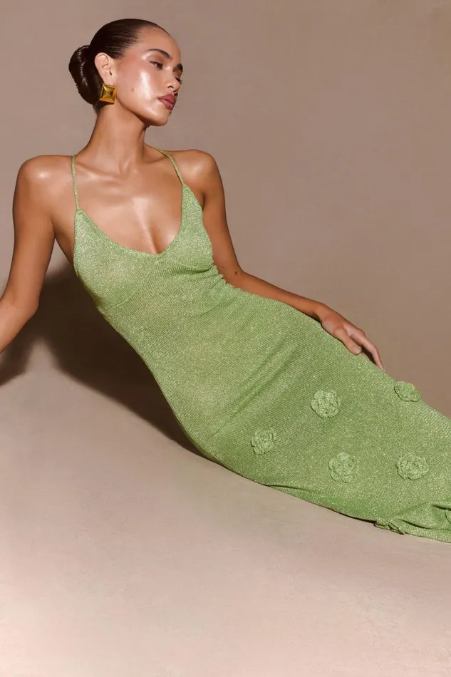 Women Meshki Dresses Suki Metallic Knit Maxi Dress 8211 Pastel Green