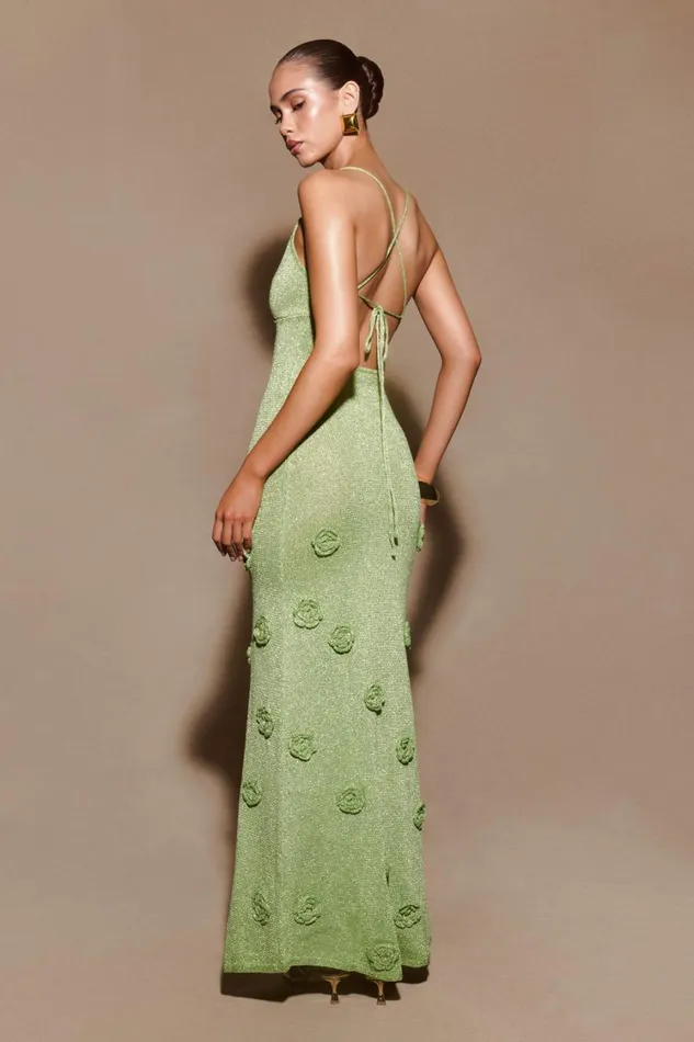 Women Meshki Dresses Suki Metallic Knit Maxi Dress 8211 Pastel Green
