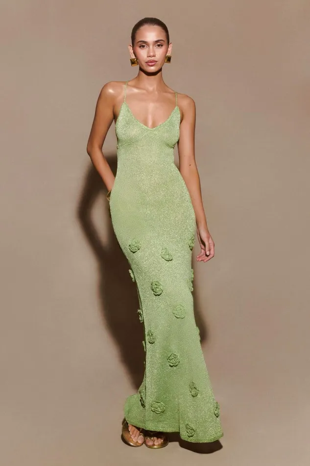 Women Meshki Dresses Suki Metallic Knit Maxi Dress 8211 Pastel Green