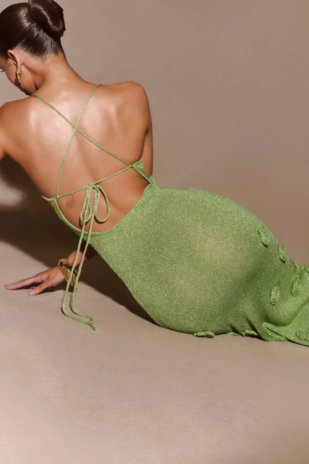 Women Meshki Dresses Suki Metallic Knit Maxi Dress 8211 Pastel Green