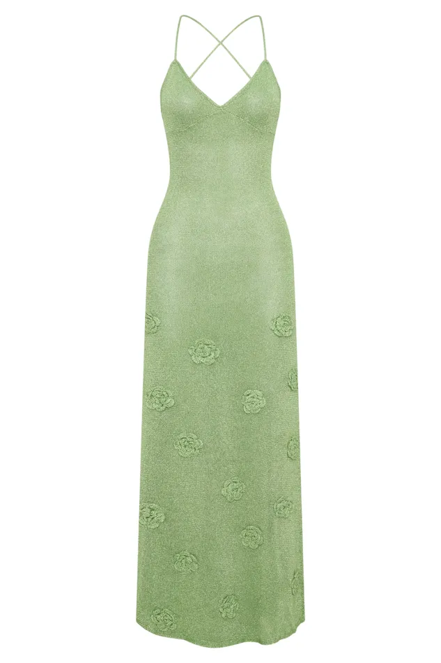 Women Meshki Dresses Suki Metallic Knit Maxi Dress 8211 Pastel Green