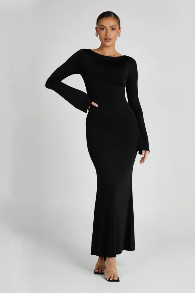 Women Meshki Dresses Tarna Slinky Fishtail Maxi Dress 8211 Black
