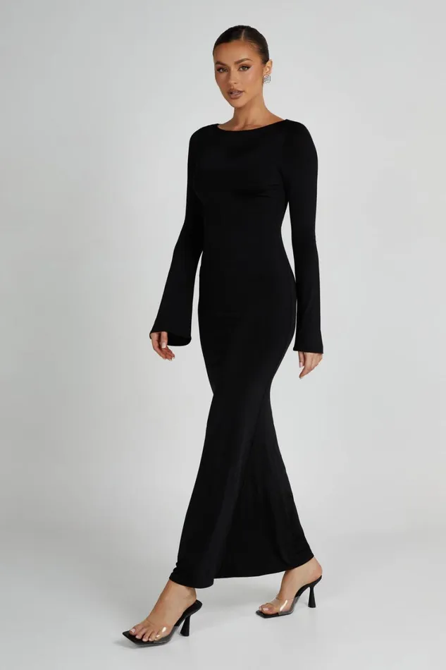 Women Meshki Dresses Tarna Slinky Fishtail Maxi Dress 8211 Black