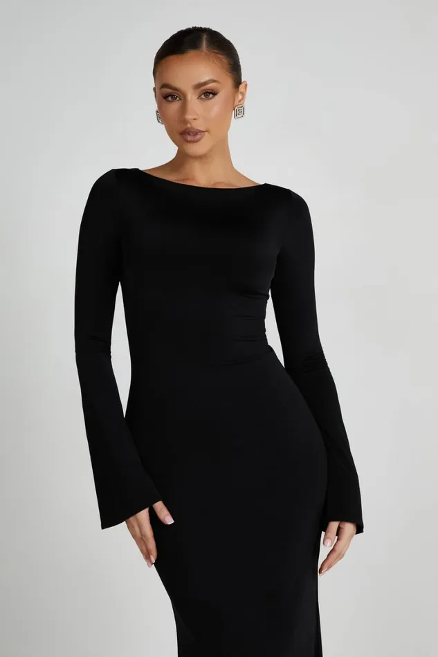 Women Meshki Dresses Tarna Slinky Fishtail Maxi Dress 8211 Black