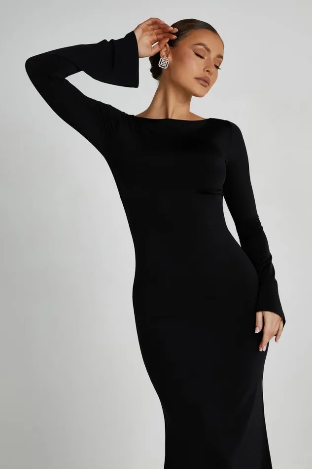 Women Meshki Dresses Tarna Slinky Fishtail Maxi Dress 8211 Black