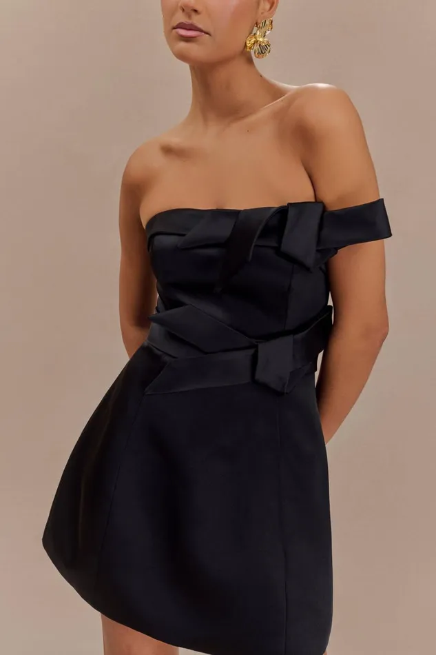 Women Meshki Dresses Tatiana Satin Strapless Bow Mini Dress 8211 Black