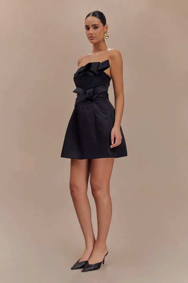 Women Meshki Dresses Tatiana Satin Strapless Bow Mini Dress 8211 Black