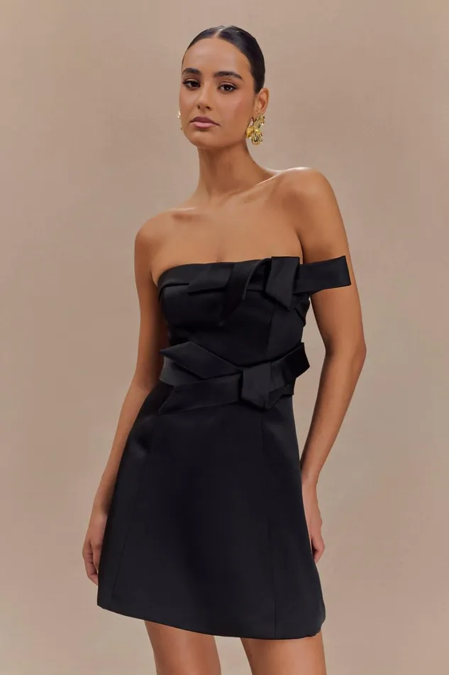 Women Meshki Dresses Tatiana Satin Strapless Bow Mini Dress 8211 Black