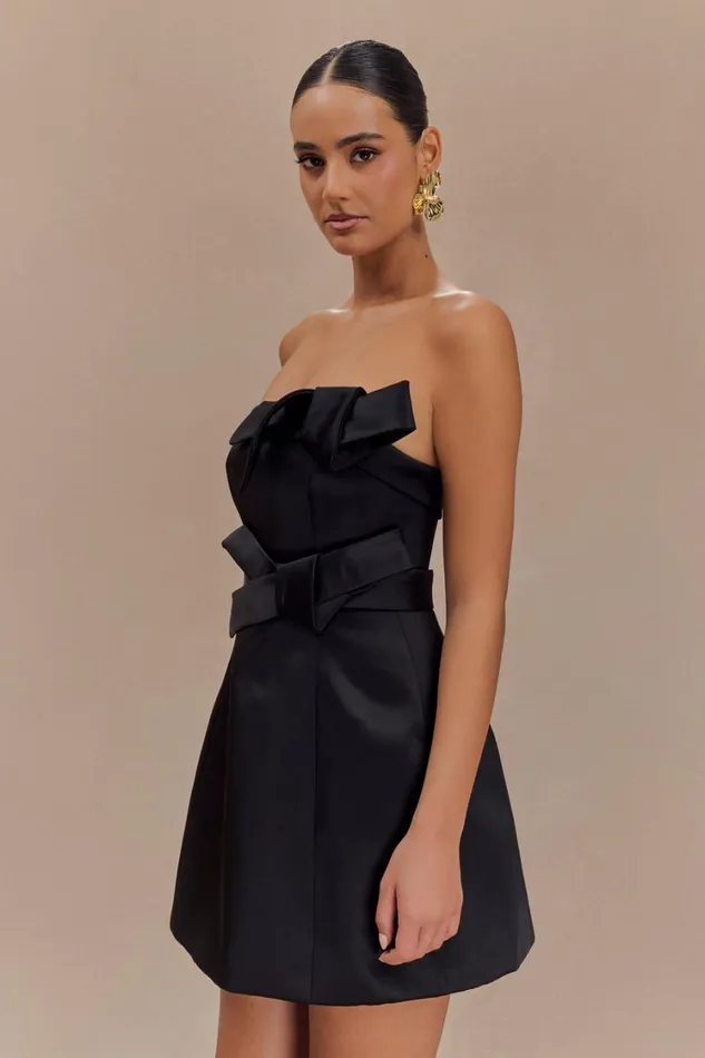 Women Meshki Dresses Tatiana Satin Strapless Bow Mini Dress 8211 Black