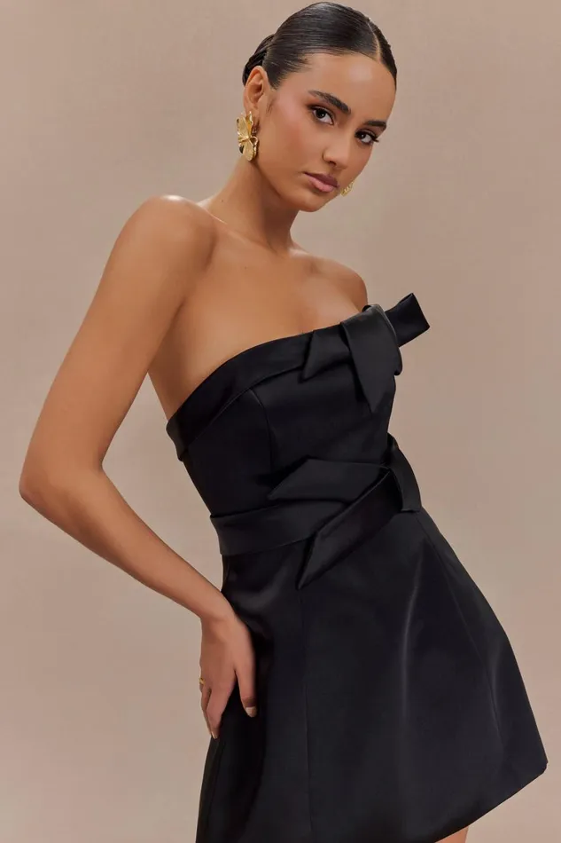 Women Meshki Dresses Tatiana Satin Strapless Bow Mini Dress 8211 Black
