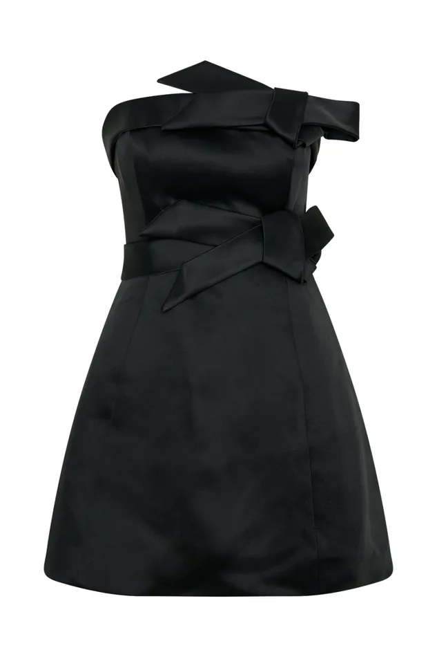 Women Meshki Dresses Tatiana Satin Strapless Bow Mini Dress 8211 Black