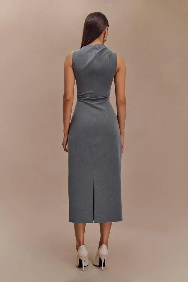 Women Meshki Dresses Taylor Draped Crepe Midi Dress 8211 Charcoal Marle