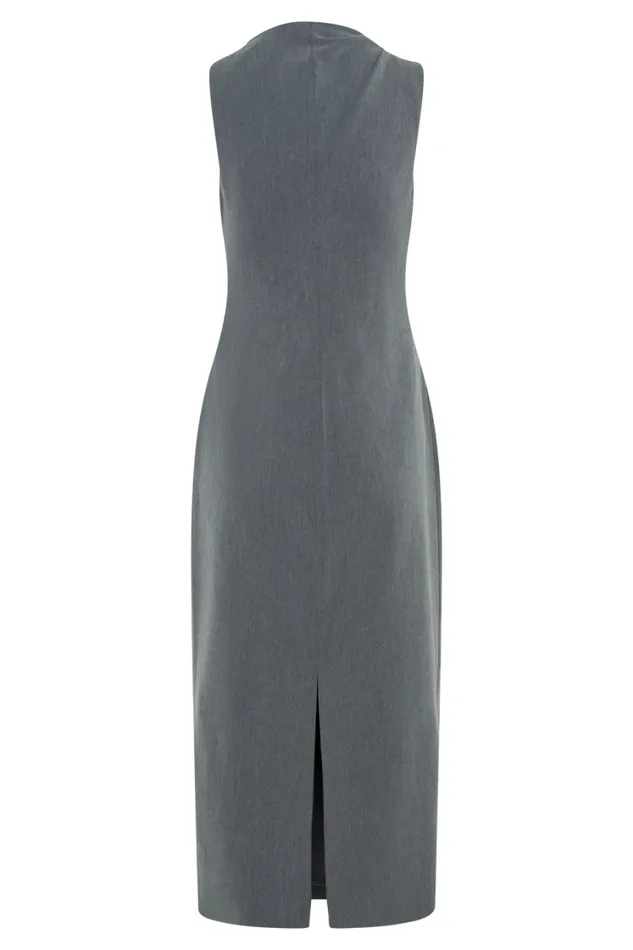 Women Meshki Dresses Taylor Draped Crepe Midi Dress 8211 Charcoal Marle