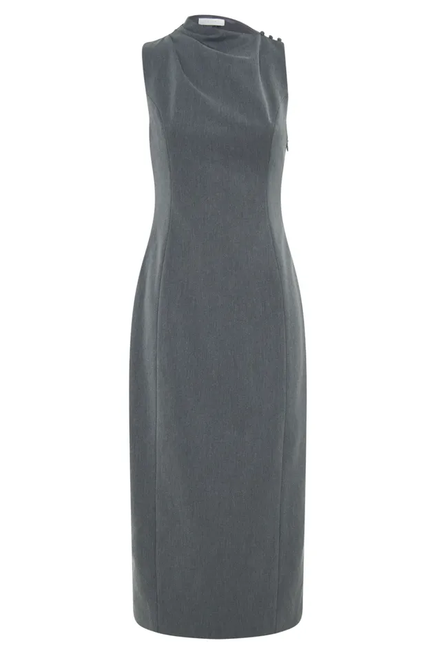 Women Meshki Dresses Taylor Draped Crepe Midi Dress 8211 Charcoal Marle