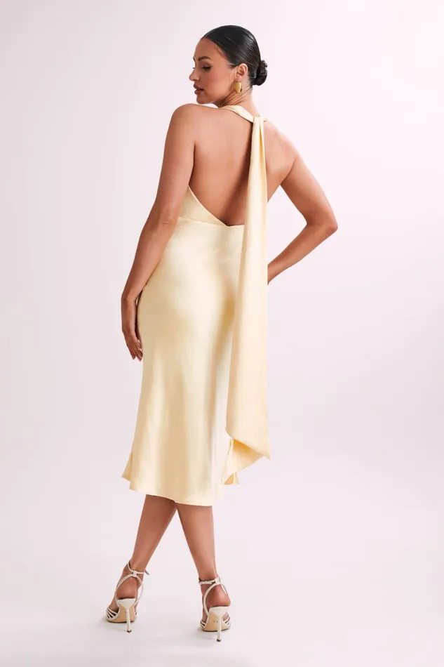 Women Meshki Dresses Terri Satin Cowl Midi Dress 8211 Butter