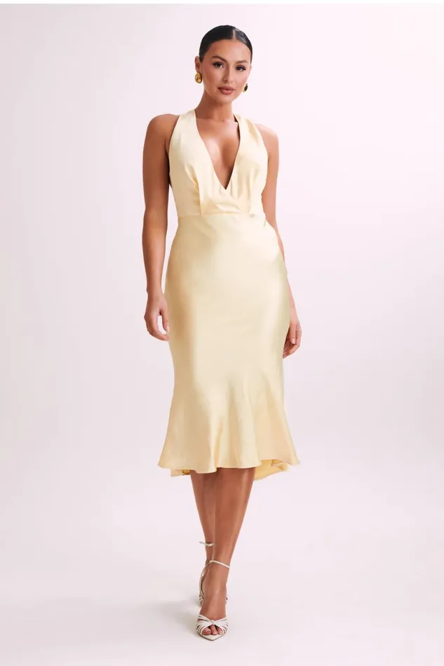 Women Meshki Dresses Terri Satin Cowl Midi Dress 8211 Butter