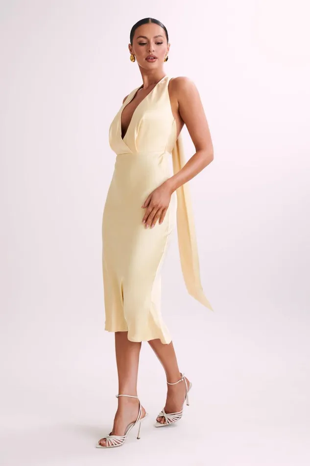 Women Meshki Dresses Terri Satin Cowl Midi Dress 8211 Butter