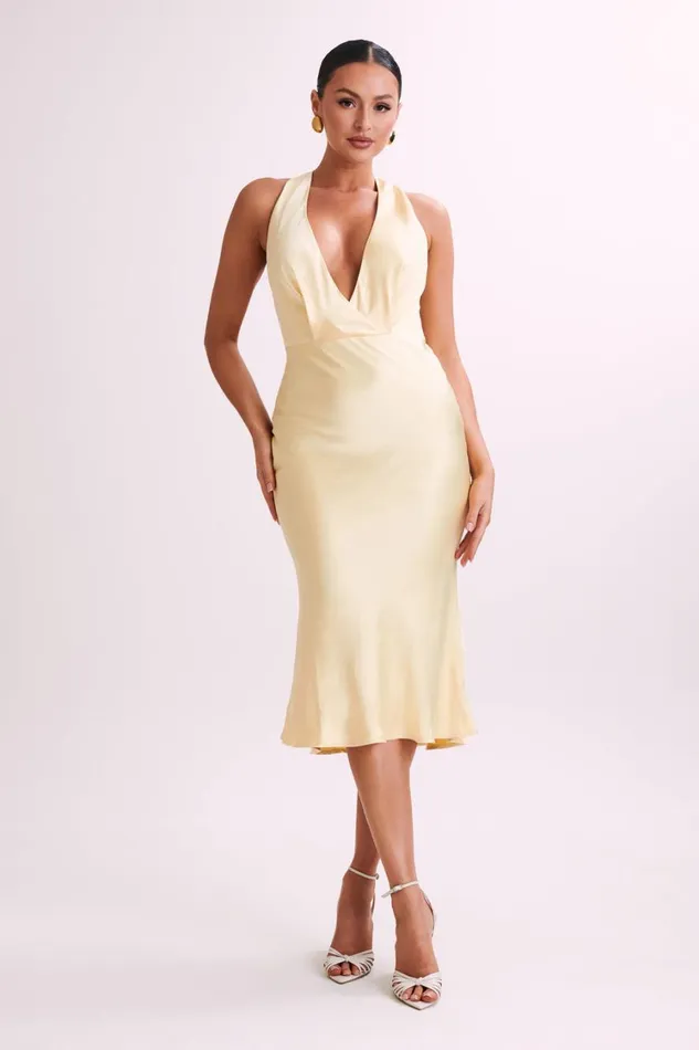 Women Meshki Dresses Terri Satin Cowl Midi Dress 8211 Butter