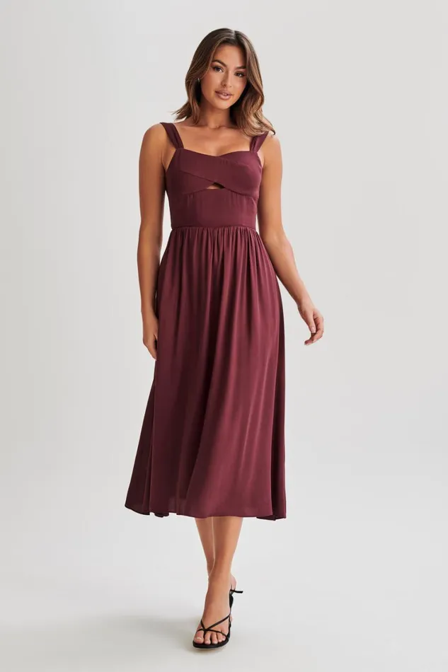 Women Meshki Dresses Thandi Midi Dress With Back Tie 8211 Plum