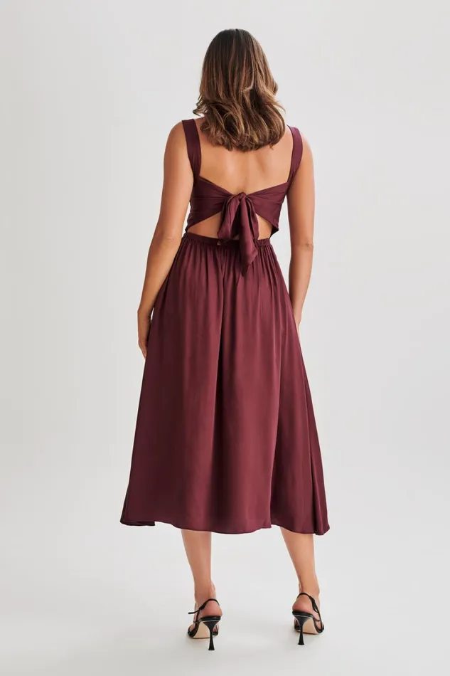 Women Meshki Dresses Thandi Midi Dress With Back Tie 8211 Plum