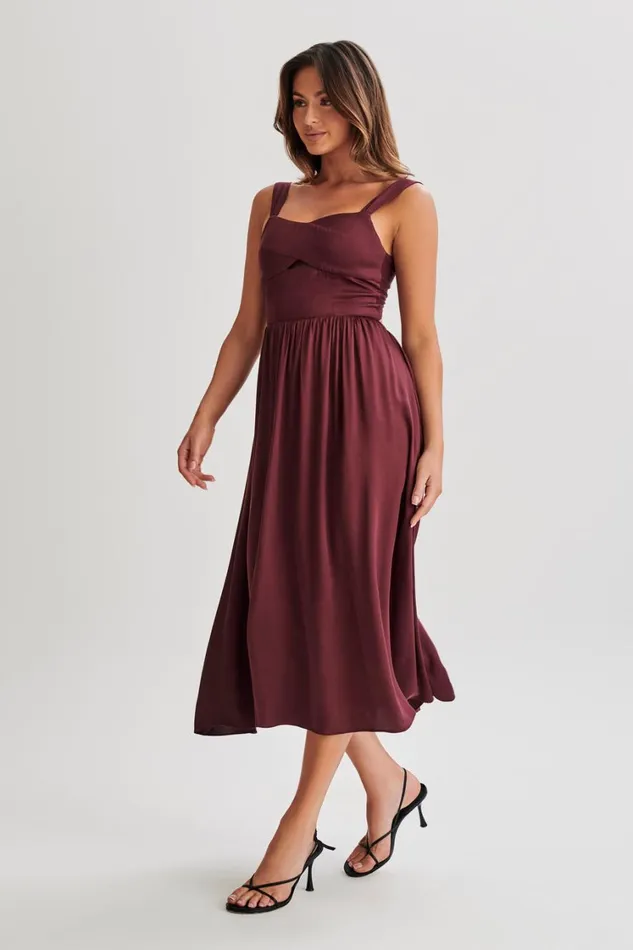 Women Meshki Dresses Thandi Midi Dress With Back Tie 8211 Plum