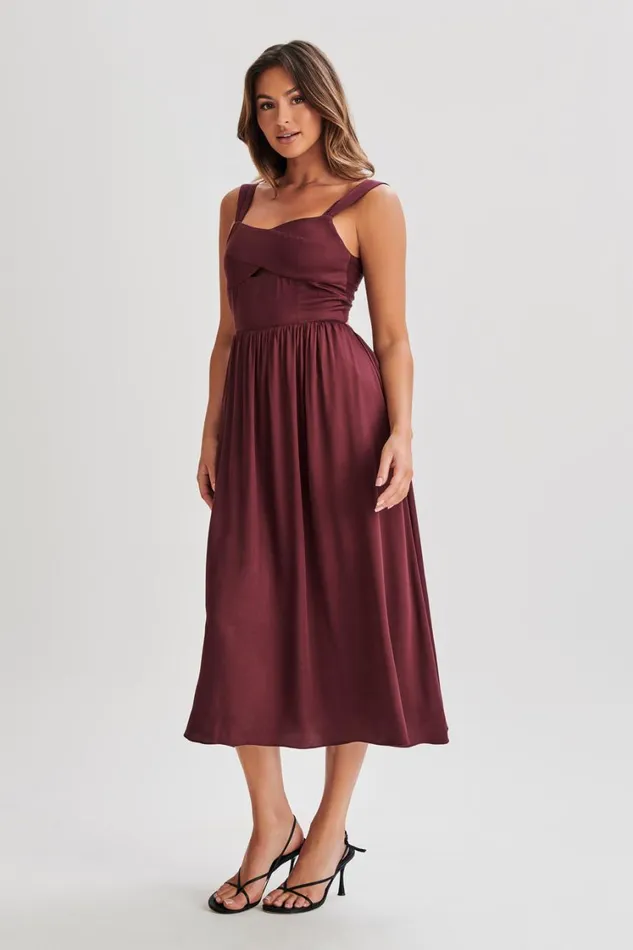 Women Meshki Dresses Thandi Midi Dress With Back Tie 8211 Plum