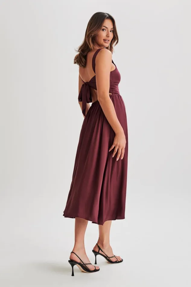 Women Meshki Dresses Thandi Midi Dress With Back Tie 8211 Plum