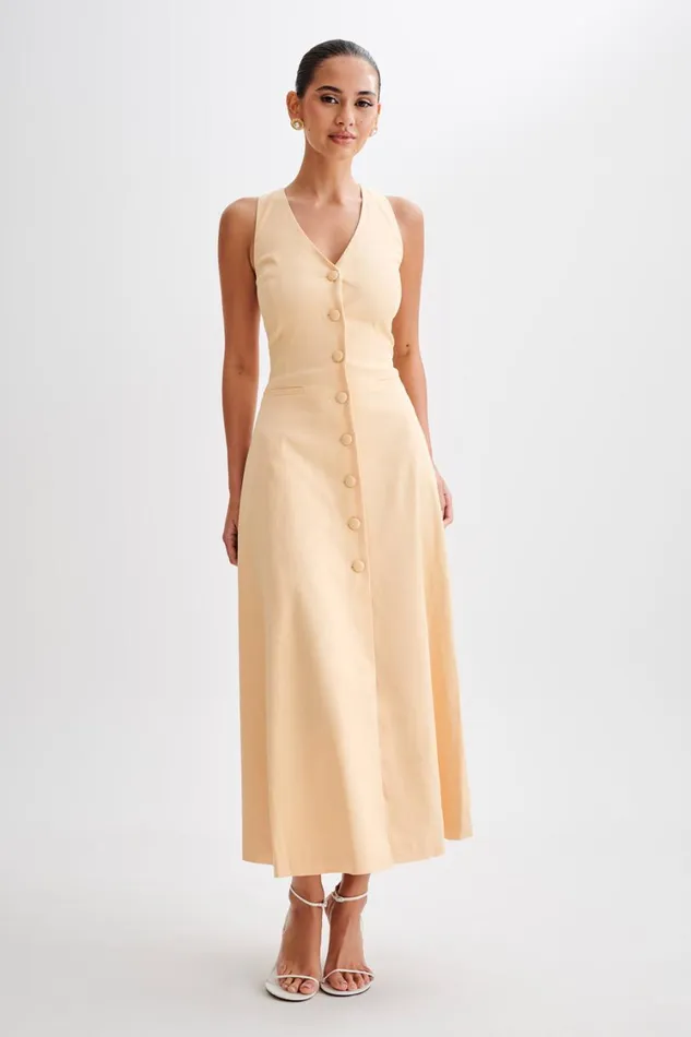 Women Meshki Dresses Theodora Cotton Buttoned Midi Dress 8211 Peach