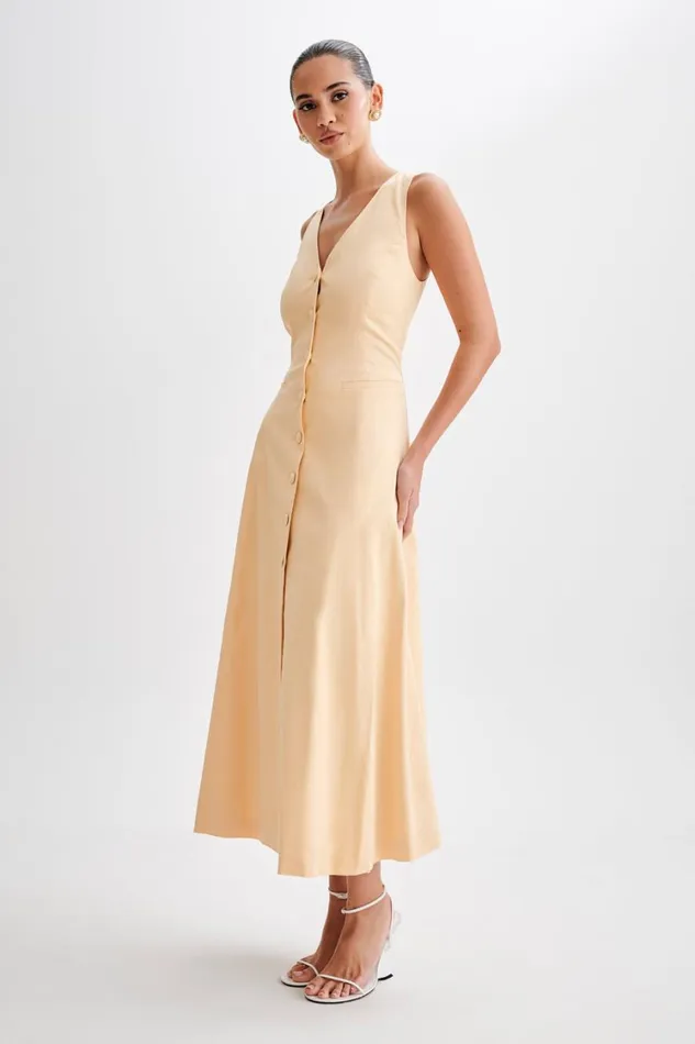 Women Meshki Dresses Theodora Cotton Buttoned Midi Dress 8211 Peach