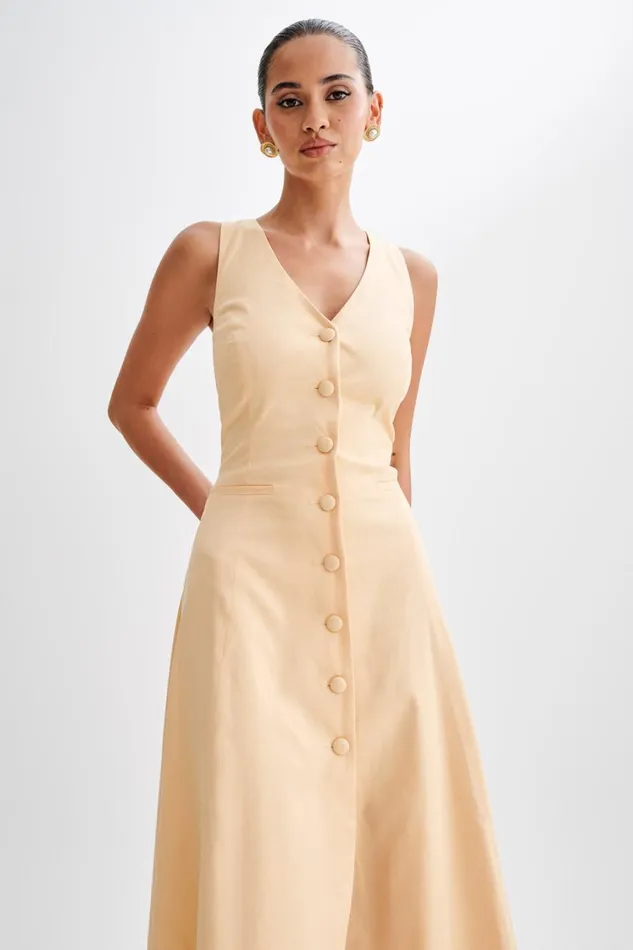Women Meshki Dresses Theodora Cotton Buttoned Midi Dress 8211 Peach