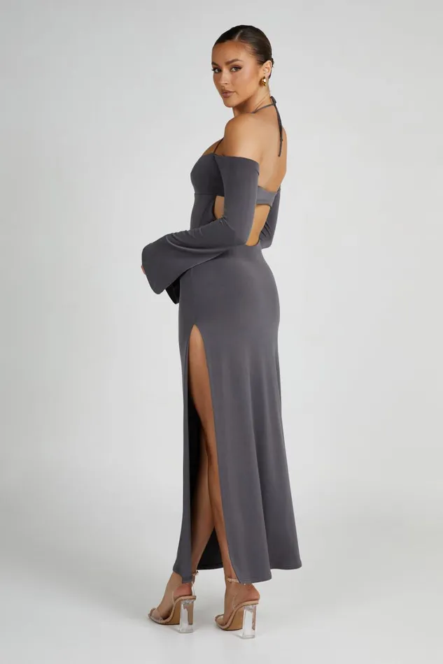 Women Meshki Dresses Tia Slinky Off Shoulder Maxi Dress 8211 Charcoal