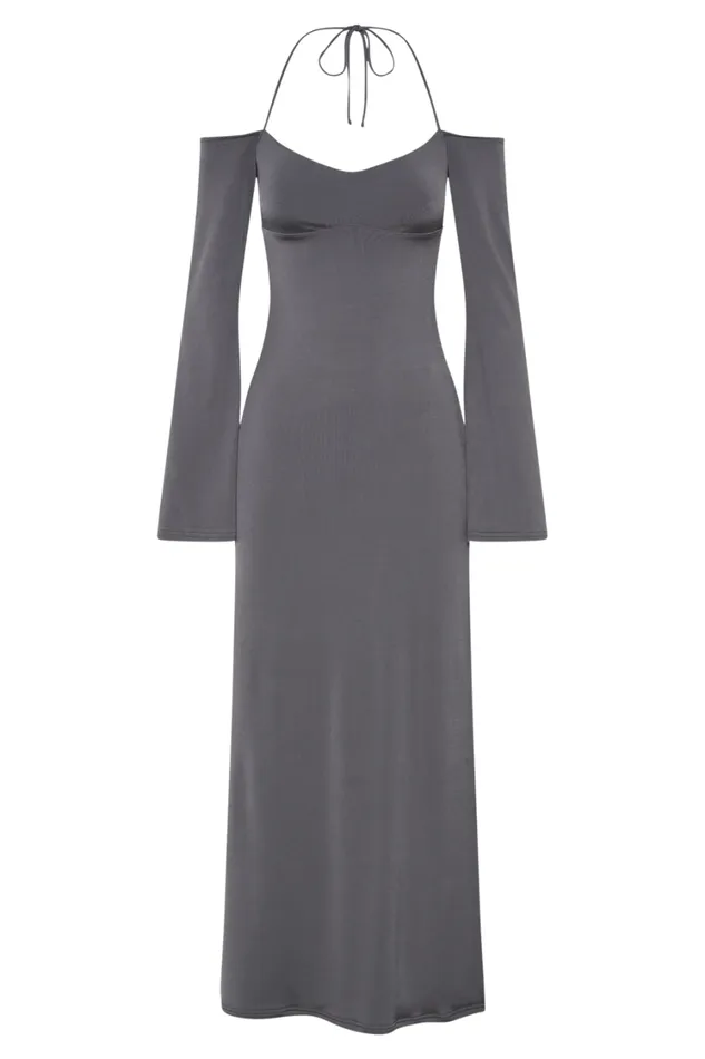 Women Meshki Dresses Tia Slinky Off Shoulder Maxi Dress 8211 Charcoal