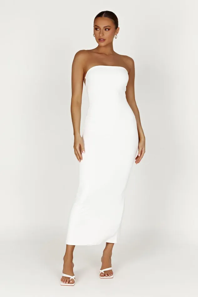 Women Meshki Dresses Vivian Recycled Nylon Strapless Tie Up Maxi Dress 8211 White
