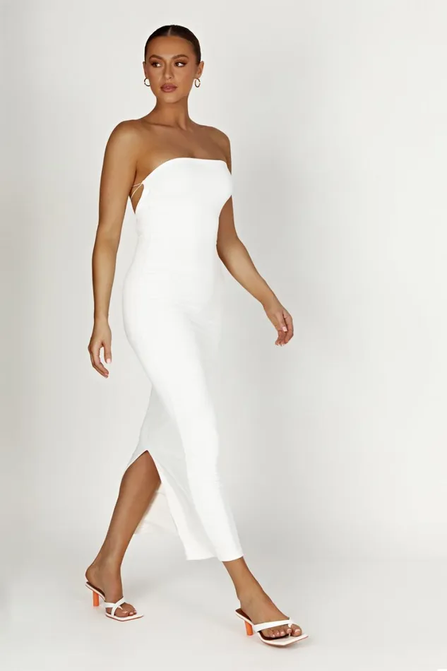 Women Meshki Dresses Vivian Recycled Nylon Strapless Tie Up Maxi Dress 8211 White