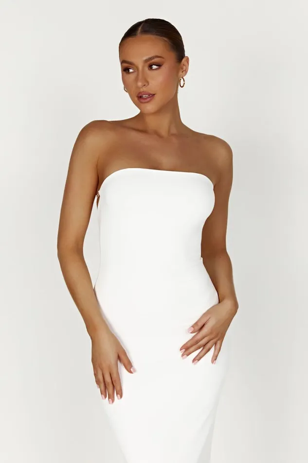 Women Meshki Dresses Vivian Recycled Nylon Strapless Tie Up Maxi Dress 8211 White