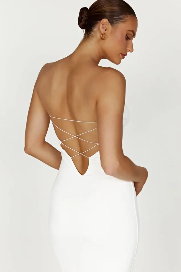 Women Meshki Dresses Vivian Recycled Nylon Strapless Tie Up Maxi Dress 8211 White