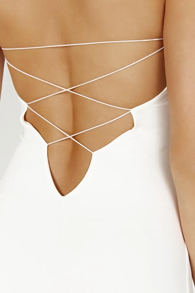 Women Meshki Dresses Vivian Recycled Nylon Strapless Tie Up Maxi Dress 8211 White