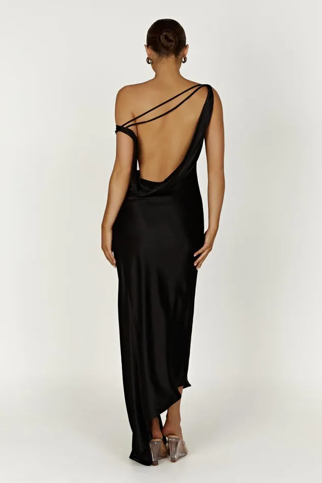 Women Meshki Dresses Yvette Slip Maxi Dress With Asymmetrical Hem 8211 Black