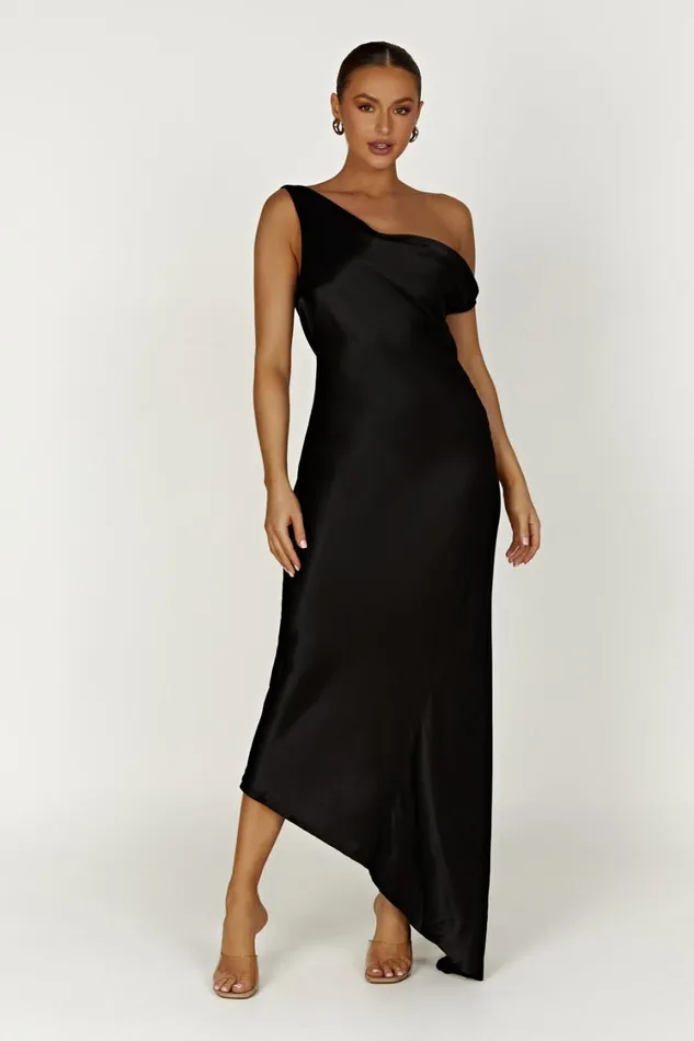 Women Meshki Dresses Yvette Slip Maxi Dress With Asymmetrical Hem 8211 Black