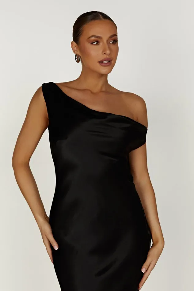 Women Meshki Dresses Yvette Slip Maxi Dress With Asymmetrical Hem 8211 Black