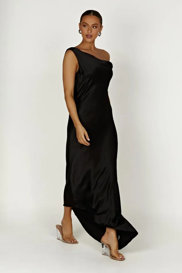Women Meshki Dresses Yvette Slip Maxi Dress With Asymmetrical Hem 8211 Black