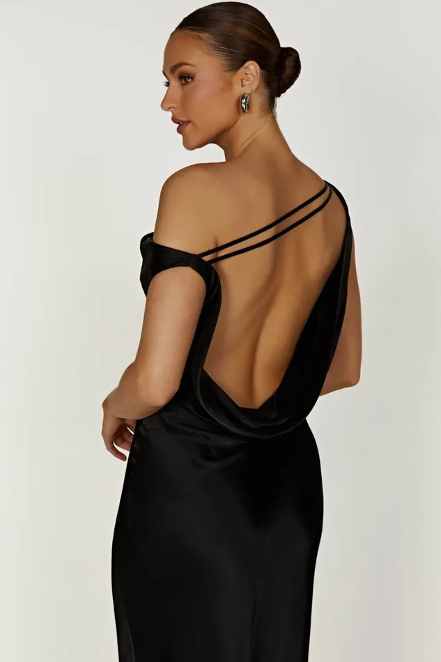Women Meshki Dresses Yvette Slip Maxi Dress With Asymmetrical Hem 8211 Black