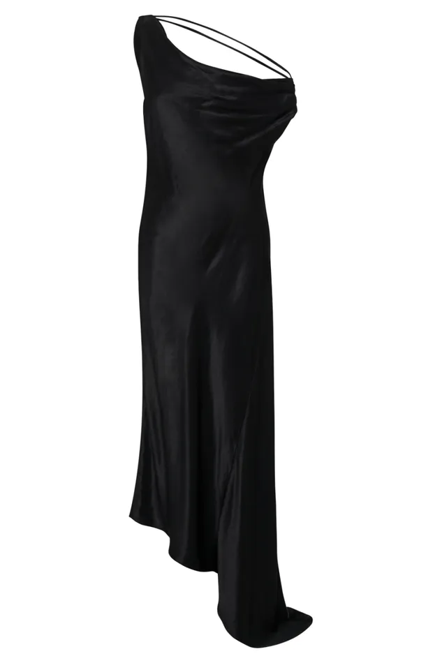 Women Meshki Dresses Yvette Slip Maxi Dress With Asymmetrical Hem 8211 Black