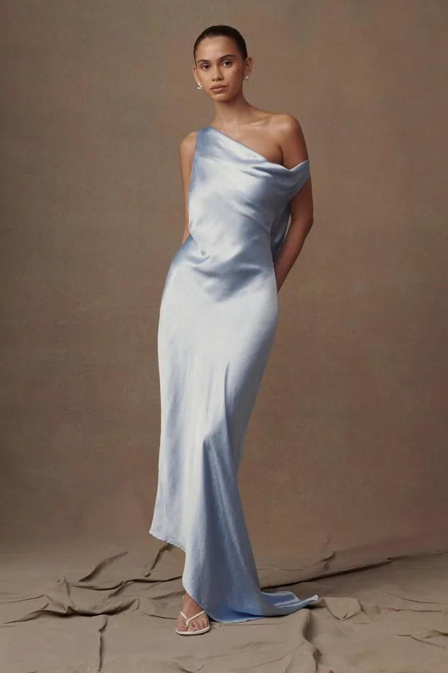 Women Meshki Dresses Yvette Slip Maxi Dress With Asymmetrical Hem 8211 Cornflower Blue